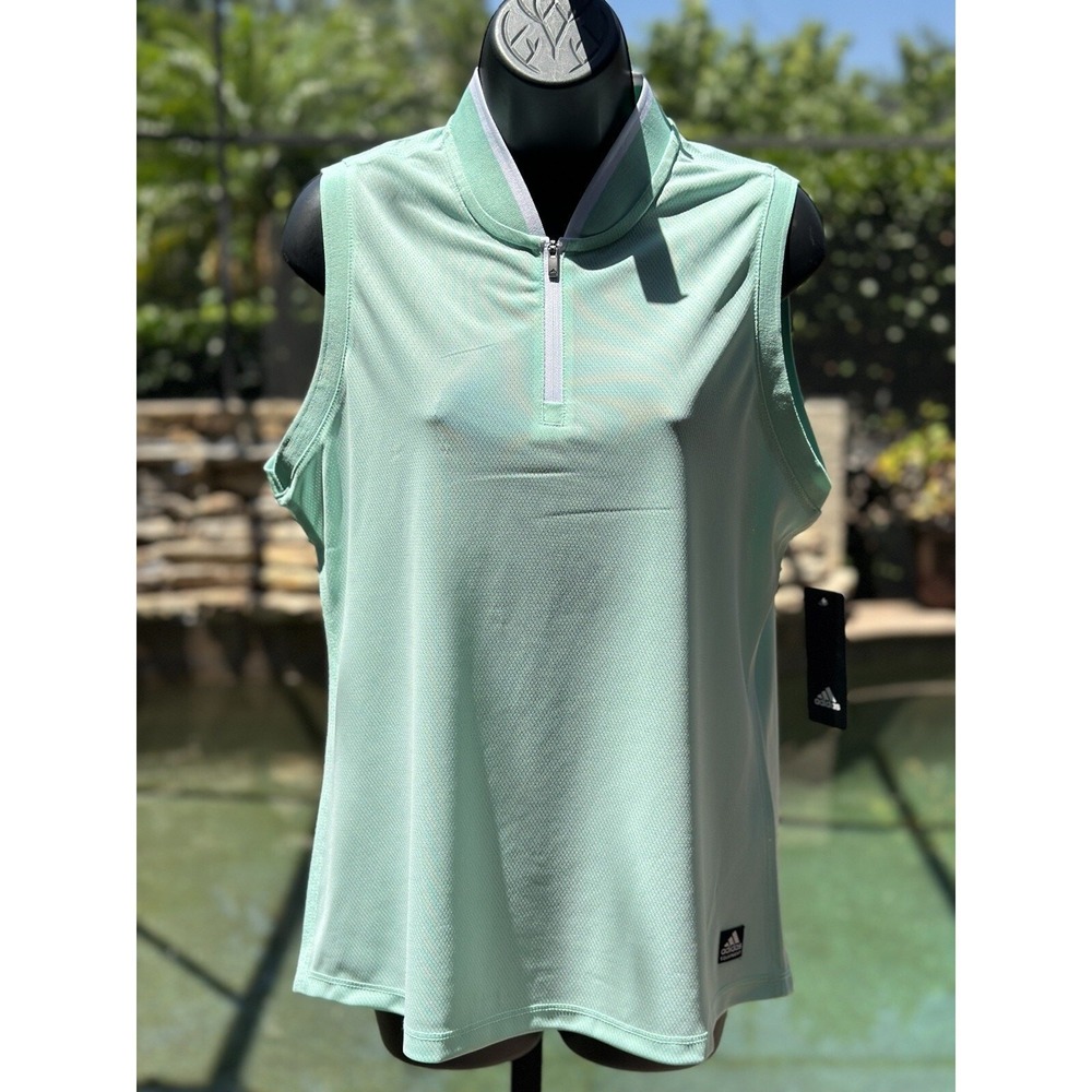 ADIDAS Women's Golf 1/4 Zip Sleeveless Polo Shirt Size L Green Activewear